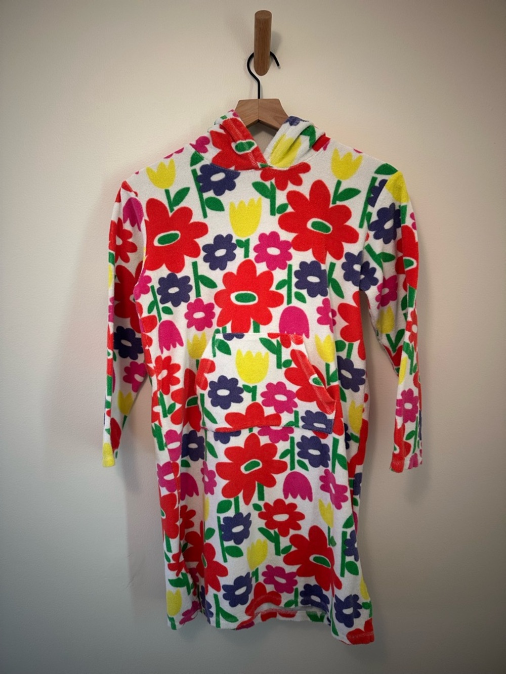 Mini Boden Vibrant Floral Swim Towel Coverup with Navy Cotton Lined Hood